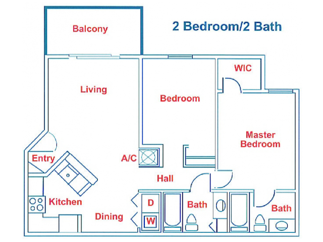 Two Bed Two Bath Renovated Floor Plan 2