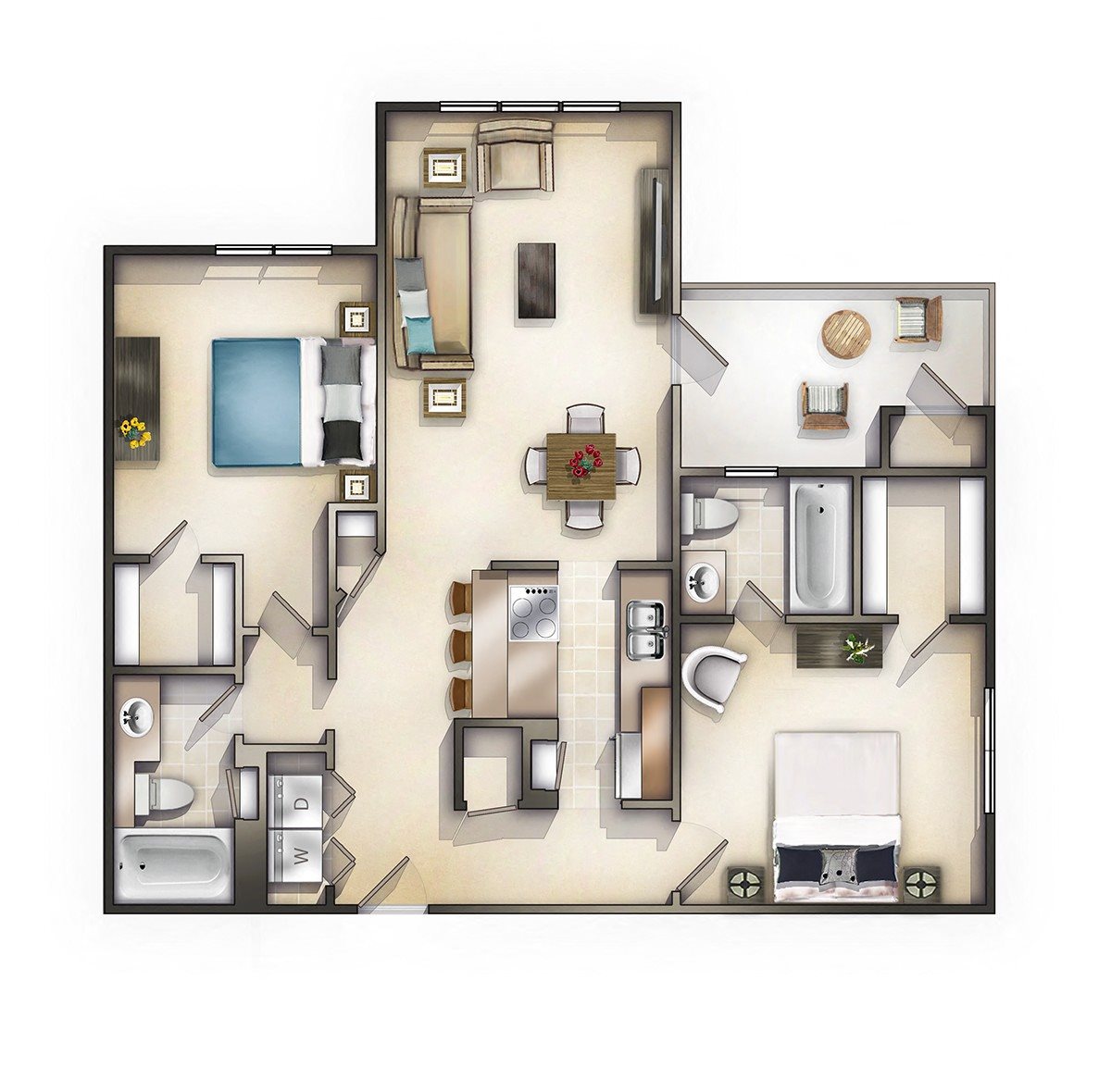 2 Bedroom 2 Bath Floor Plan 3