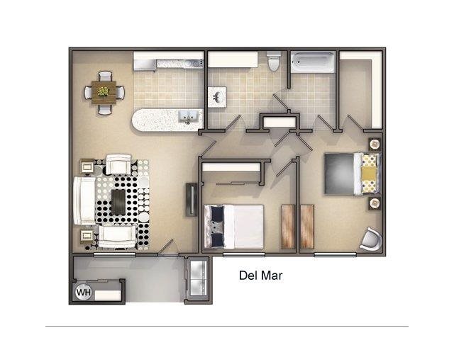 Two Bedroom Two Baths Floor Plan Two Bedroom Two Baths Floor Plan at Playa Vista Apartments, MRD Conventional LLC, Las Vegas, NV, 89110