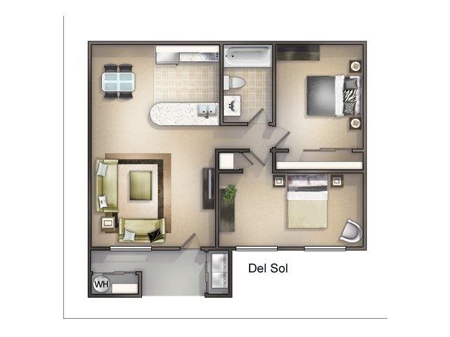 Two Bedroom Two Bath Floor Plan Two Bedroom Two Bath Floor Plan at Playa Vista Apartments, MRD Conventional LLC, Las Vegas, NV