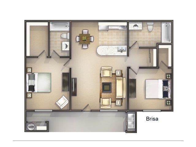 Two Bedroom Two bath Floor Plan Two Bedroom Two bath Floor Plan at Playa Vista Apartments, MRD Conventional LLC, Las Vegas, 89110