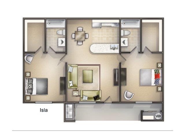 Two Bedroom Two Bath Floor Plan Two Bedroom Two Bath Floor Plan at Playa Vista Apartments, MRD Conventional LLC, Las Vegas, Nevada