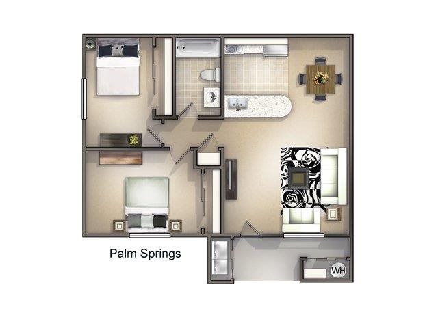Two Bedroom One Bath Floor Plan Two Bedroom One Bath Floor Plan at Playa Vista, Apartments, MRD Conventional LLC Las Vegas