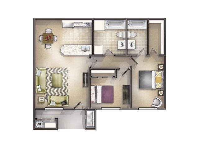 Two Bedroom Two Bath Floor Plan wo Bedroom Two Bath Floor Plan at Playa Vista Apartments, MRD Conventional LLC, Nevada, 89110
