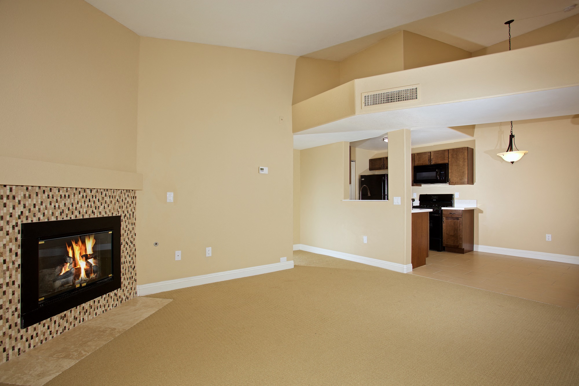 Fireplace Vinyl Flooring Living Room Balcony at Solevita Apartments,Hendersons