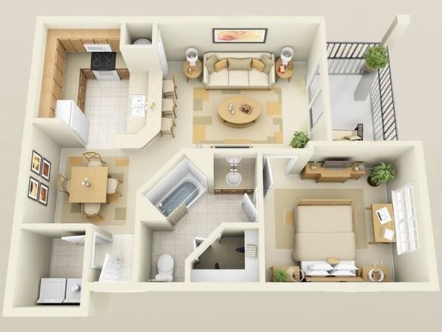 One Bedroom One Bath with Balcony Floor Plan Orlando Florida