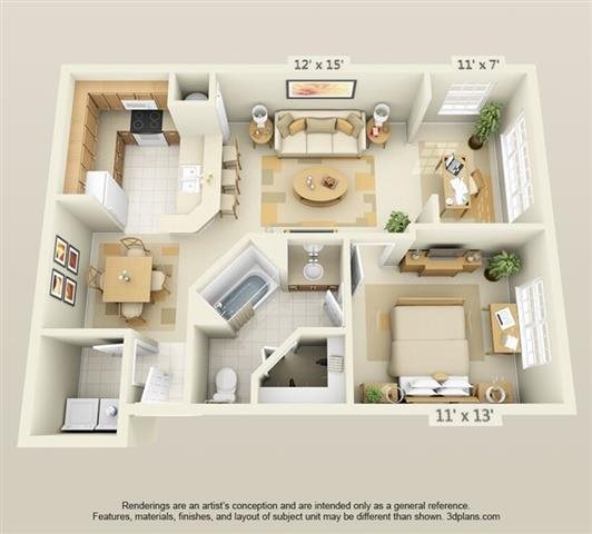One Bedroom One Bath with Solarium Floor Plan Orlando Florida