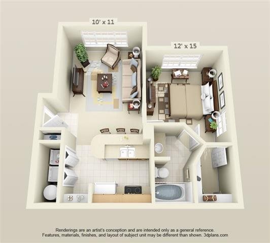 One Bedroom One Bath Floor Plan Orlando Florida