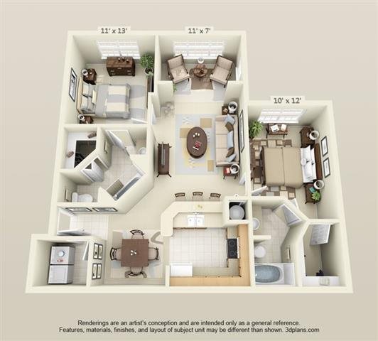 Two Bedroom Two Bath with Solarium Floor Plan Orlando Florida