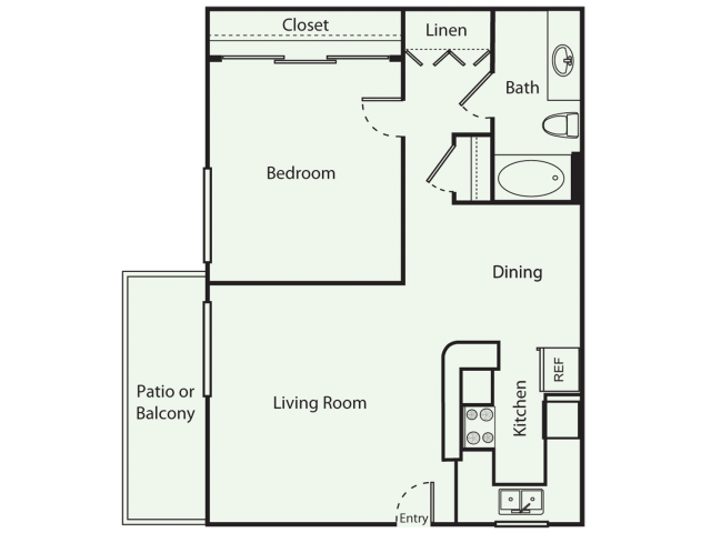 1 Bed 1 Bath Floor Plan 1