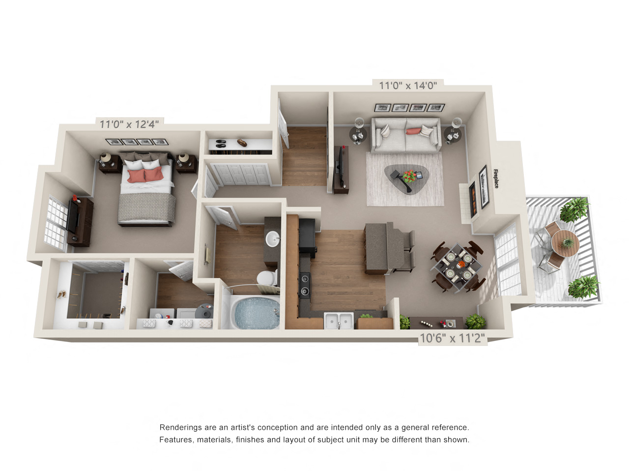 1Bed_1Bath Floor Plan at Canterbury Apartments, Puyallup, WA, 98373