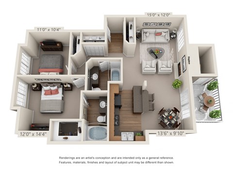 2Bed_2Bath Floor Plan at Canterbury Apartments, Puyallup, 98373