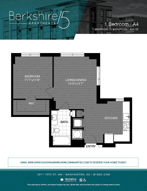 A4 Floor Plan at Berkshire 15, Washington, 20009