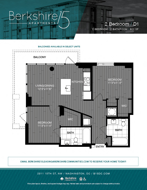 D1 Floor Plan at Berkshire 15, Washington, DC, 20009