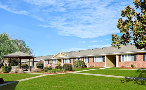 our apartments are located in a quiet neighborhood with a gazebo