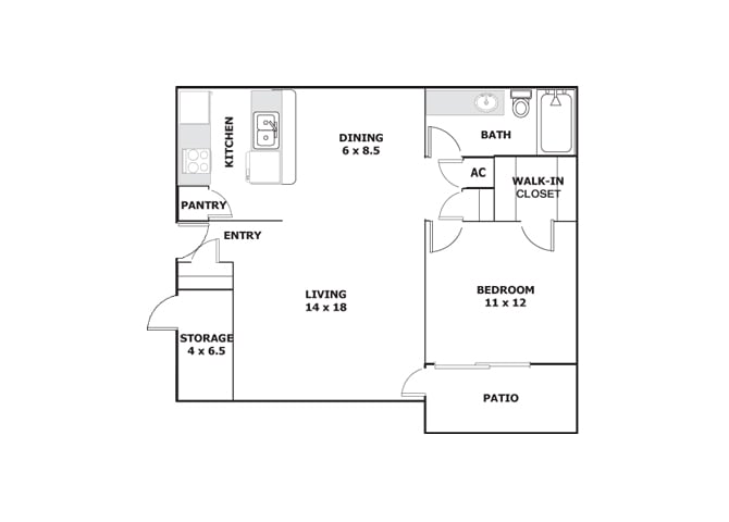 One Bedroom Floor Plan El Paso, Texas 79935 l Ridgemar Texas Rentals 