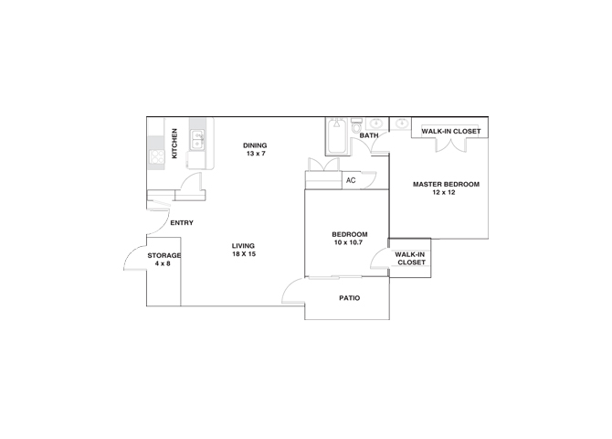 Two Bedroom Floor Plan  El Paso, Texas 79935 l Ridgemar Texas Rentals 
