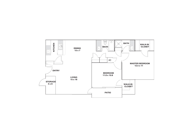 Two Bedroom  Floor Plan El Paso, Texas 79935 l Ridgemar Texas Rentals 