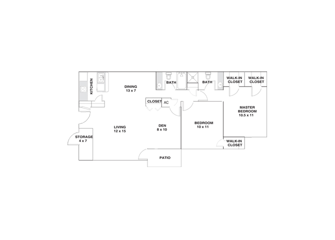 Two Bedroom Floor Plan  El Paso, Texas 79935 l Ridgemar Texas Rentals 