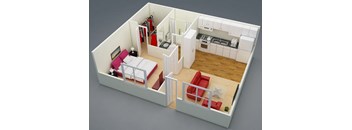 Most Popular Floor Plan; One Bedroom 418 sq ft of Living Space.