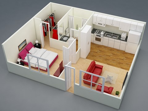Most Popular Floor Plan; One Bedroom 418 sq ft of Living Space.