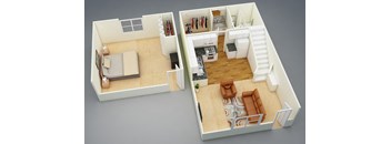 Loft One Bedroom with 424 sq ft of Living Space.