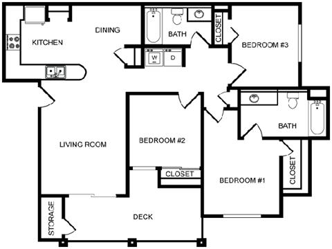 Desert Sands three bedroom floor plan.