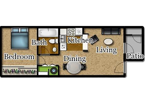 El Encanto one bedroom floor plan. 