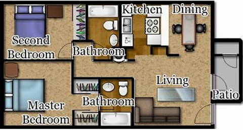 El Encanto two bedroom floor plan. 