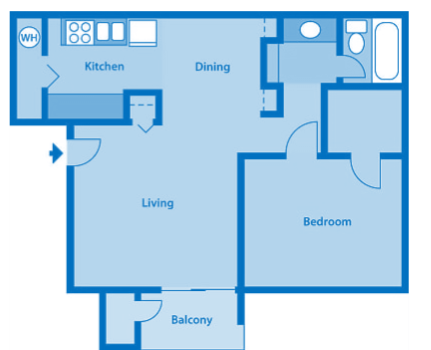 Sycamore Creek 1 Bedroom Floor Plan 700 Sq. Ft.