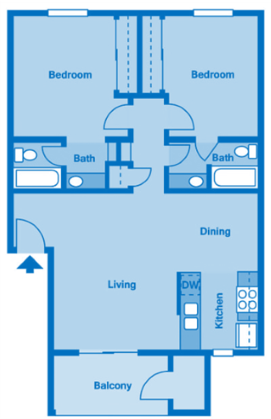 Sycamore Creek 2 Bedroom Floor Plan 900 Square Feet