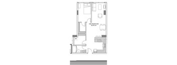 One bedroom, one bathroom apartment layout at 99 Jasper in Edmonton, AB