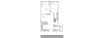 One bedroom, one bathroom apartment layout at 99 Jasper in Edmonton, AB