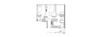 Two bedroom, two bathroom apartment layout at 99 Jasper in Edmonton, AB