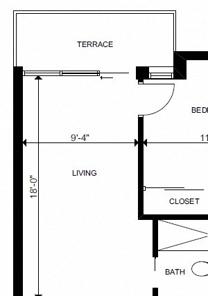 One bedroom, one bathroom apartment layout at Yello On Yates in Victoria, BC