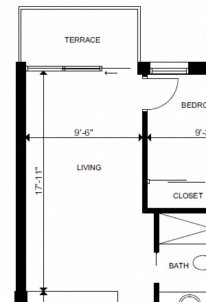 One bedroom, one bathroom apartment layout at Yello On Yates in Victoria, BC