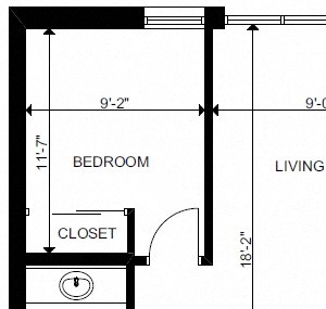 Two bedroom, two bathroom apartment layout at Yello On Yates in Victoria, BC