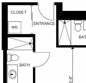 Two bedroom, two bathroom apartment layout at Yello On Yates in Victoria, BC