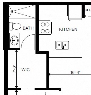 Two bedroom, two bathroom apartment layout at Yello On Yates in Victoria, BC