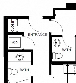 Two bedroom, two bathroom apartment layout at Yello On Yates in Victoria, BC