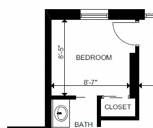 Two bedroom, two bathroom apartment layout at Yello On Yates in Victoria, BC