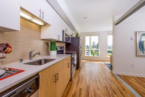 a kitchen with a sink and a stove in a house