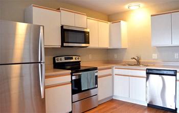 apartment kitchen equipped with stainless steel appliances