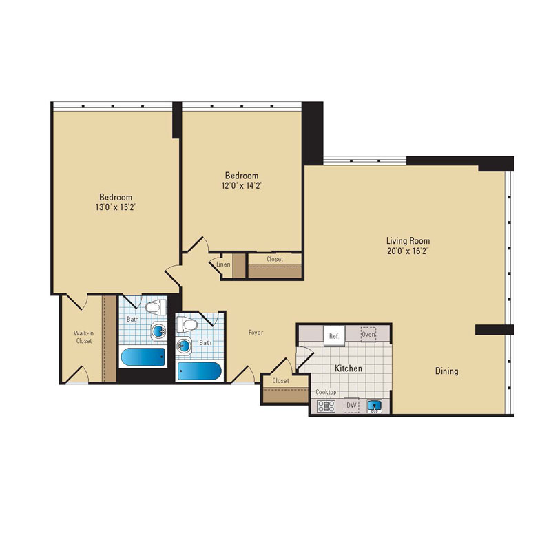 B3 Floor Plan at RiverHouse, Arlington, VA, 22202
