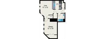1 Bedroom floor plan at Park Fullerton by Reside