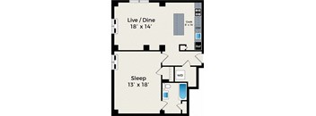 1 Bedroom floor plan at Park Fullerton by Reside