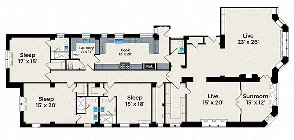 3-Bedroom Floor Plan at the Park Fullerton by Reside