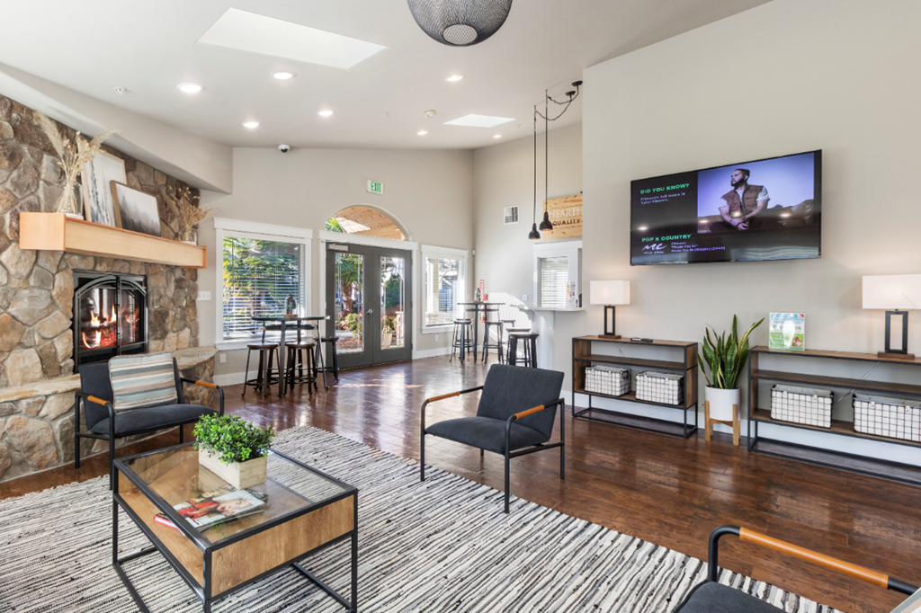 the preserve at ballantyne commons community living room with fireplace