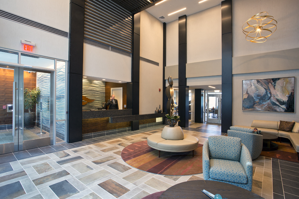 Lobby at River Tides luxury apartments for rent in Yonkers