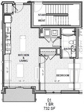 One Bedroom 732 SF